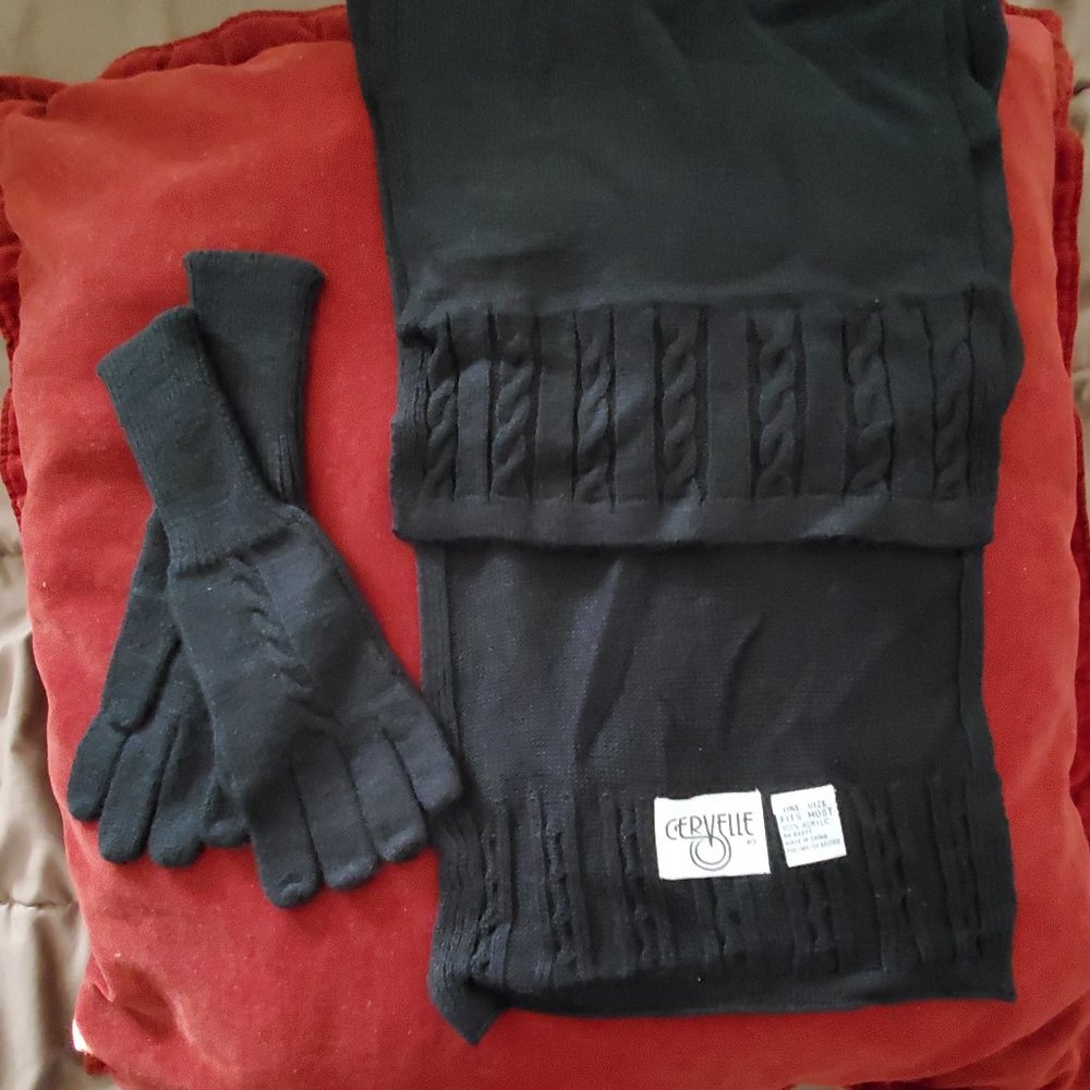 Cervelle, Women glove and scarf set, Black, New